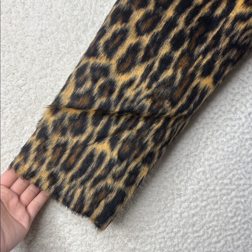NWOT G by Giuliana Women Brown Black Leopard Print Faux Fur Tuxedo Coat Size LP - Picture 6 of 16